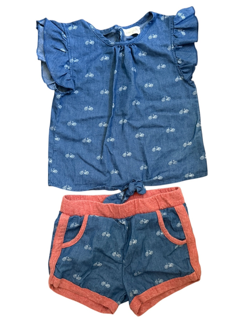 Miki Miette Kids Denim and Red Shorts and Shirt Set